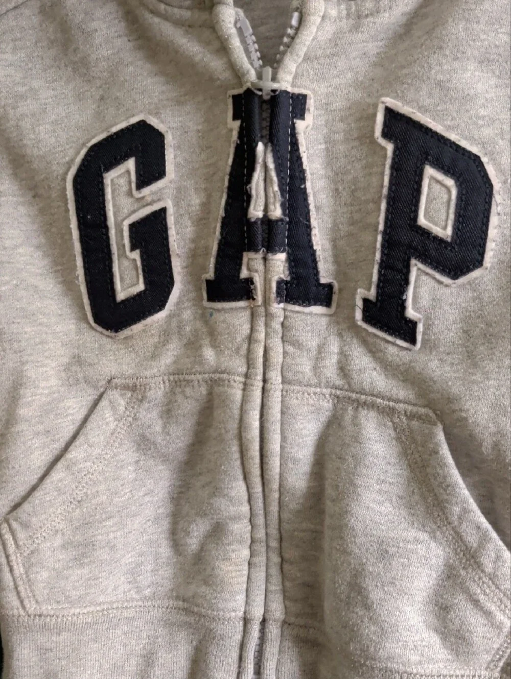 GAP Kids Hooded Zip Sweatshirt - Light Gray with Navy Logo
